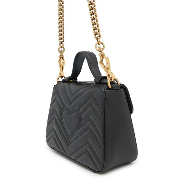 Gucci GG Marmont Top Handle Bag Chevron Chain Shoulder Bag Black - Picture 2 of 7